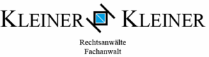 Kleiner Kleiner Logo, schwarzer Text, blauer Kasten mit Hammer, Rechtsanwälte, Fachanwalt.